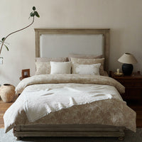 Linen-Cotton Bedding Set with Floral Jacquard and Textured Bedspread