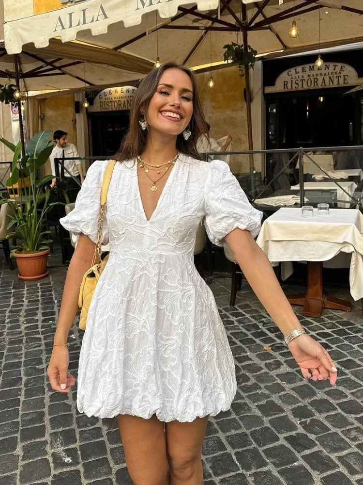 Lola - White Dress | Elegant Embroidered Ruffles