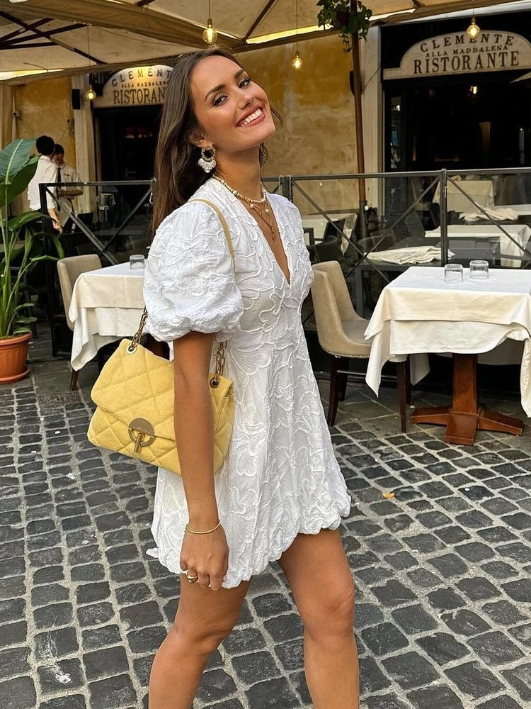 Lola - White Dress | Elegant Embroidered Ruffles