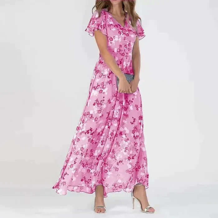 Long Summer Dress with Floral Pattern and Flattering Fit