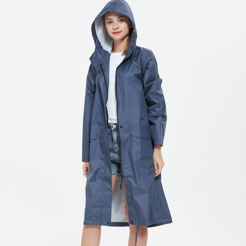 Long Waterproof Raincoat with Hood for Women