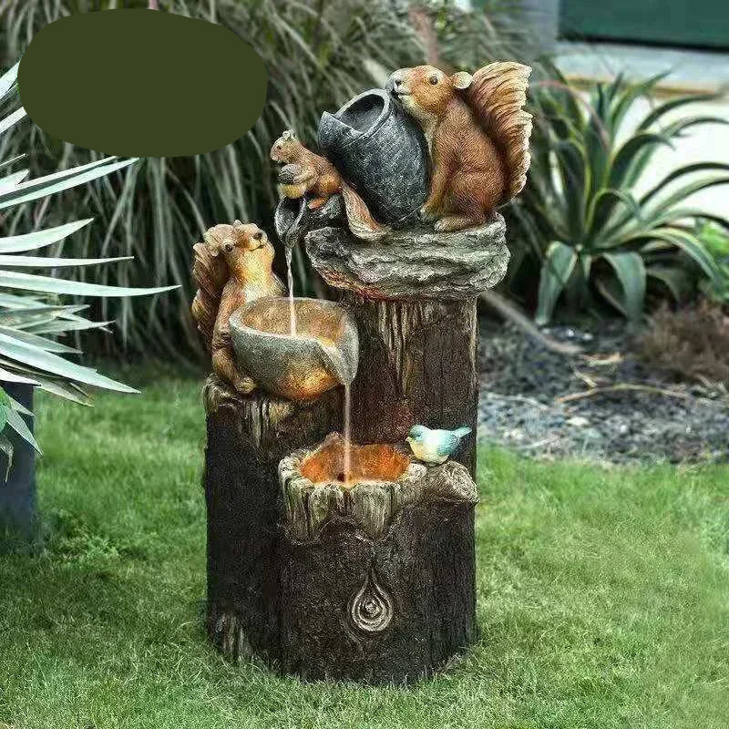 Lunaverde Solar Deco Fountain Duck & Squirrel | Garden Figure with LED Light | Weatherproof Resin | For Terrace & Balcony