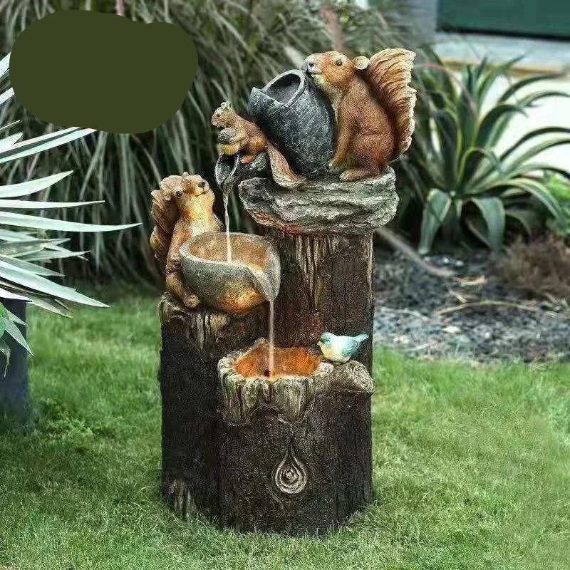 Lunaverde Solar Deco Fountain Duck & Squirrel | Garden Figure with LED Light | Weatherproof Resin | For Terrace & Balcony