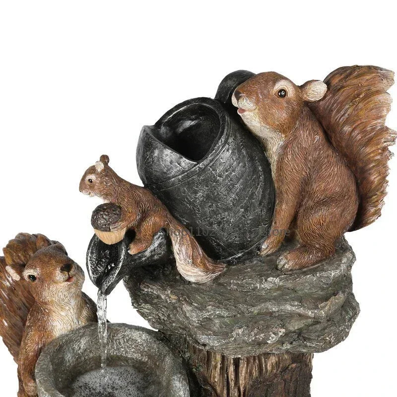 Lunaverde Solar Deco Fountain Duck & Squirrel | Garden Figure with LED Light | Weatherproof Resin | For Terrace & Balcony