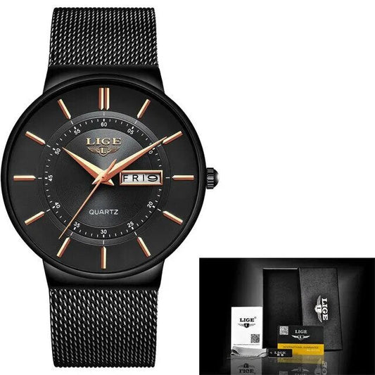Luxury Men’s Ultra-Thin Waterproof Stainless Steel Quartz Watch – Elegant Date Display Sports Wristwatch