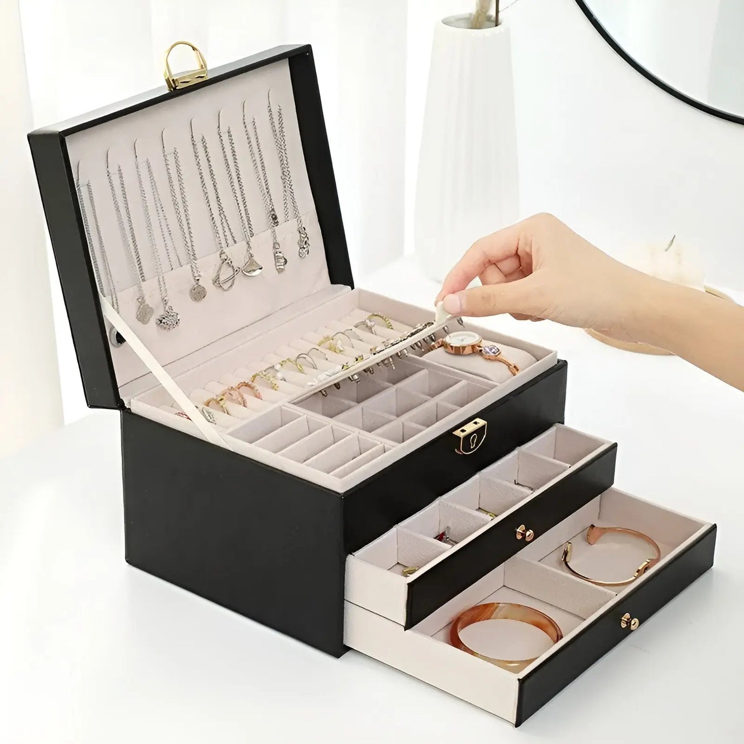Luxury Multi-Layer Jewellery Organiser in Premium PU Leather