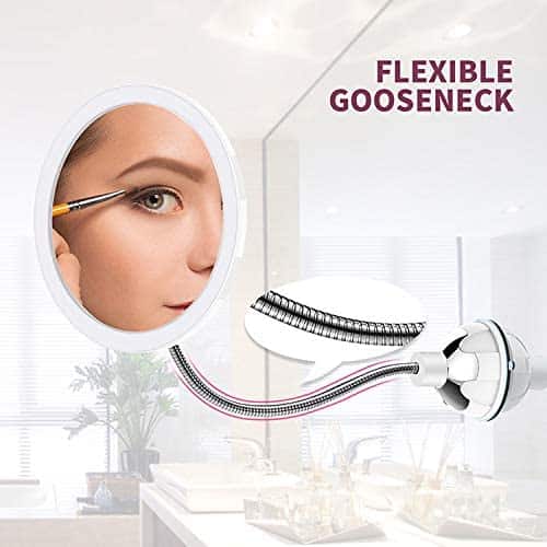 Makeup Mirror with LED & Zoom - with Suction Cup and Flexible Arm