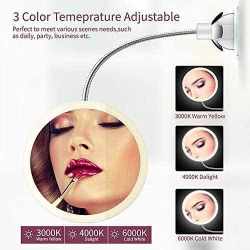 Makeup Mirror with LED & Zoom - with Suction Cup and Flexible Arm