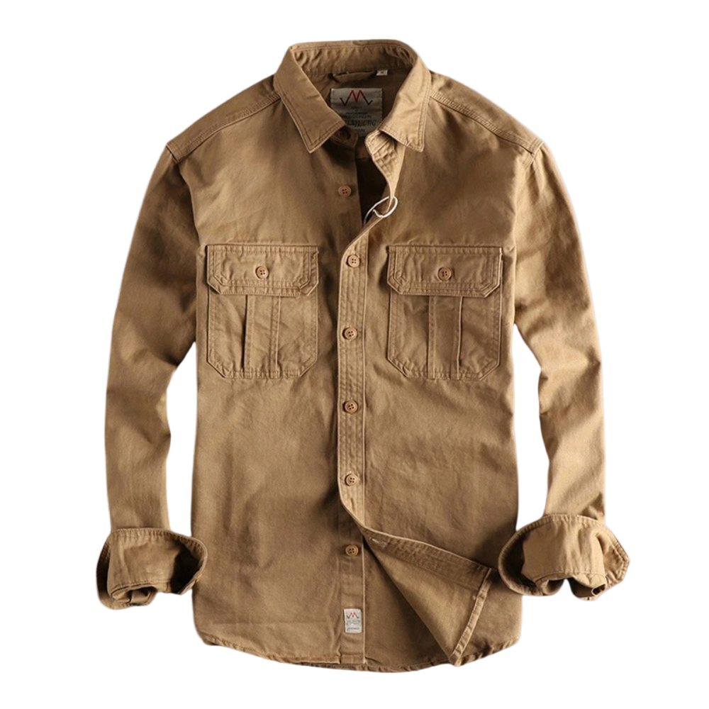 Men Long Sleeve Casual Shirt in Brown and Dark Green