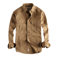 Men Long Sleeve Casual Shirt in Brown and Dark Green