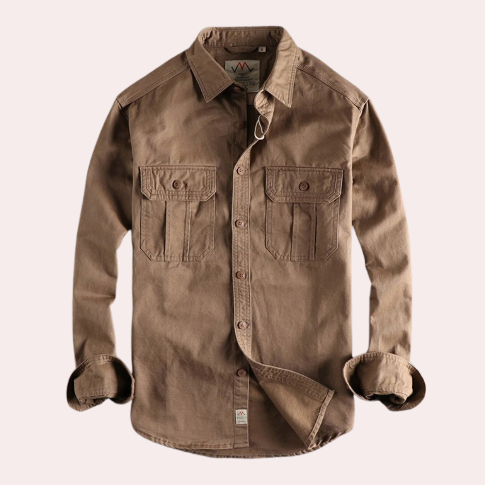 Men Long Sleeve Casual Shirt in Brown and Dark Green