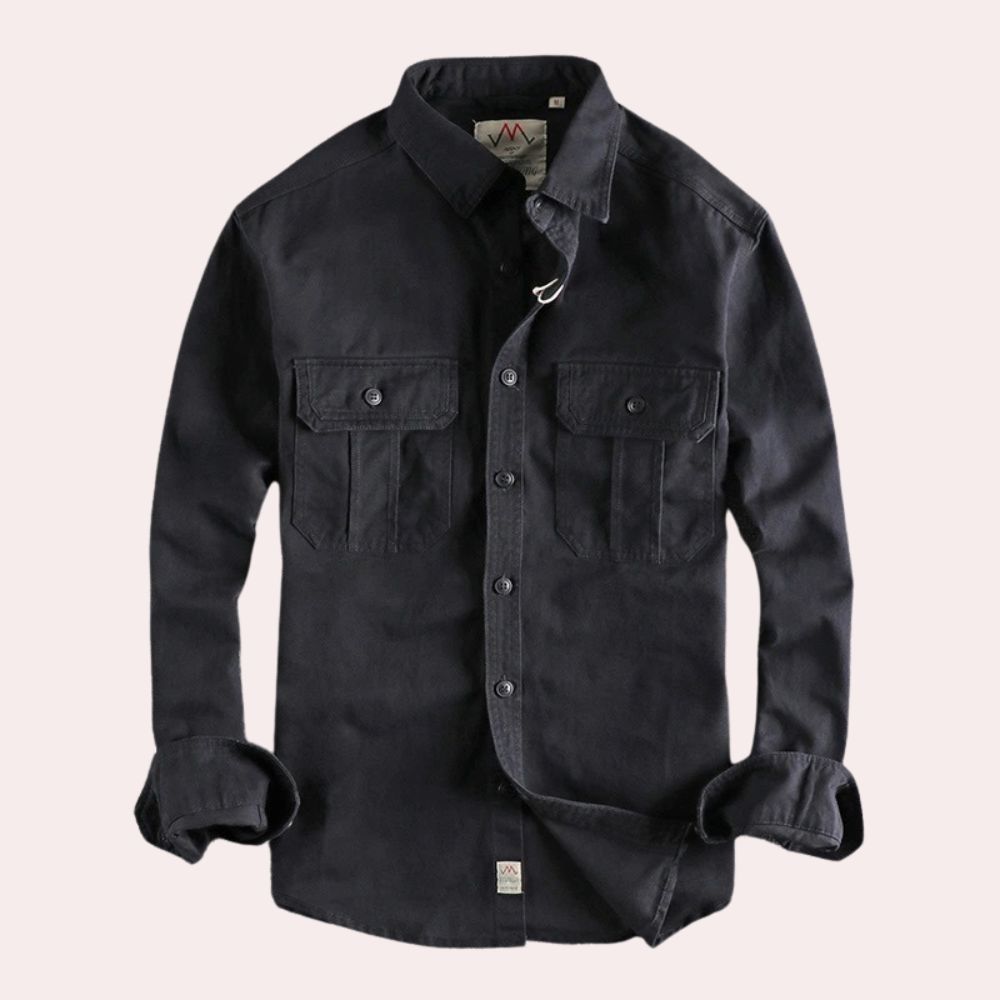 Men Long Sleeve Casual Shirt in Brown and Dark Green