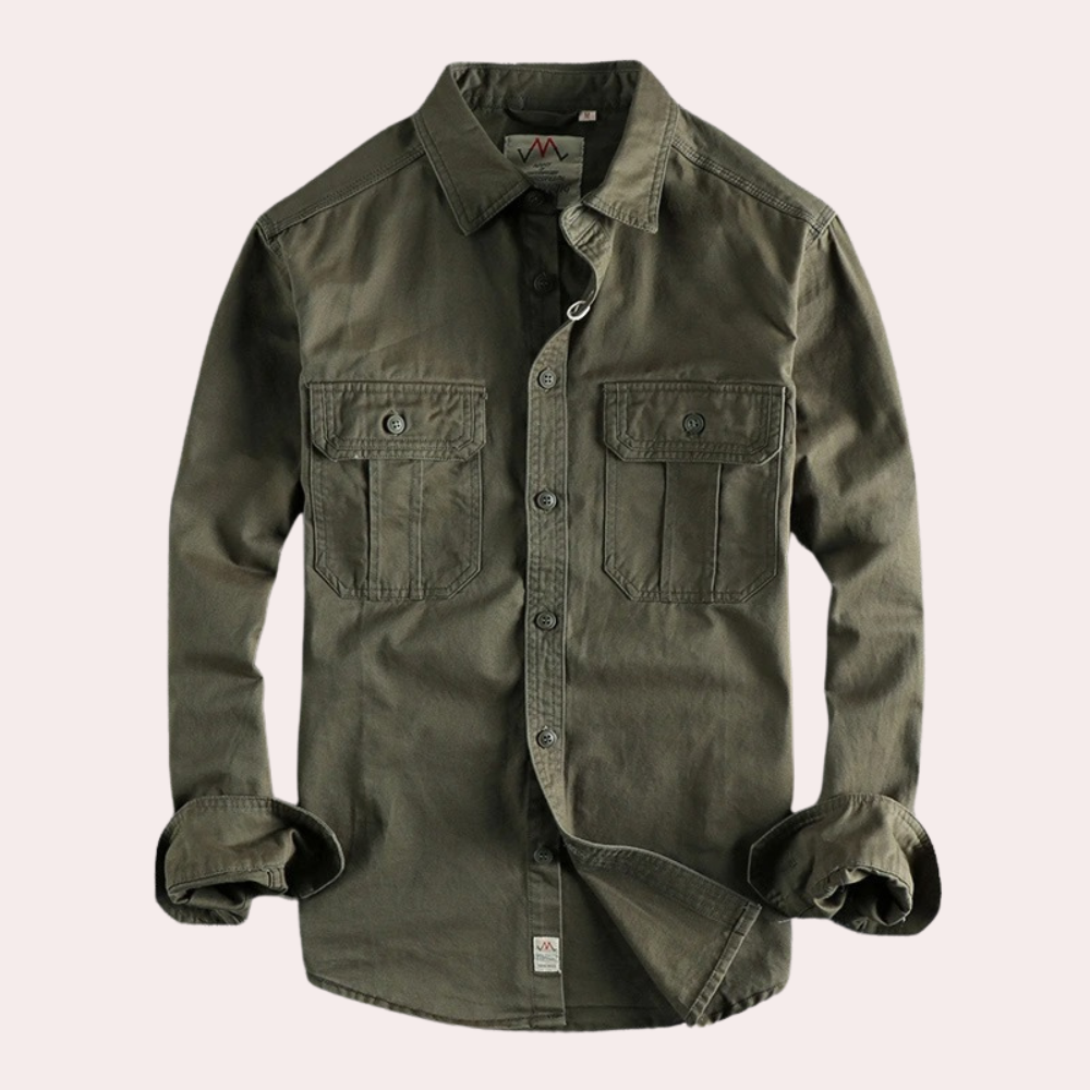Men Long Sleeve Casual Shirt in Brown and Dark Green