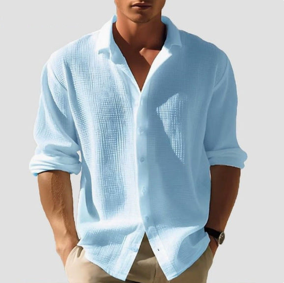 Men Long Sleeve Simple Button-Down Shirt Comfortable Design