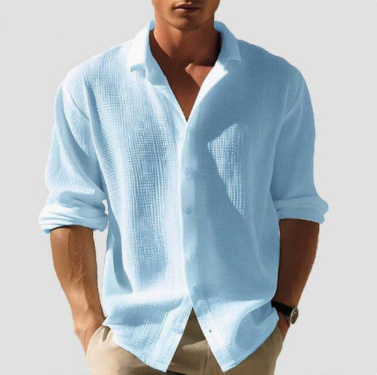 Men Long Sleeve Simple Button-Down Shirt Comfortable Design