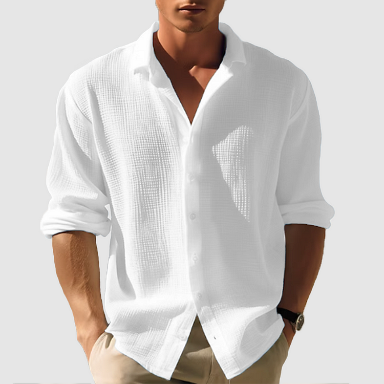 Men Long Sleeve Simple Button-Down Shirt Comfortable Design