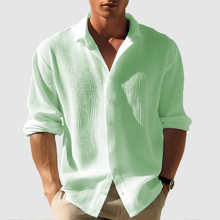 Men Long Sleeve Simple Button-Down Shirt Comfortable Design