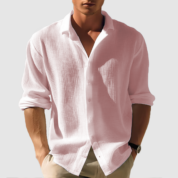 Men Long Sleeve Simple Button-Down Shirt Comfortable Design