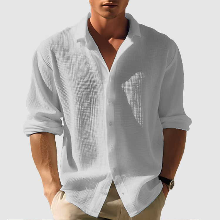 Men Long Sleeve Simple Button-Down Shirt Comfortable Design