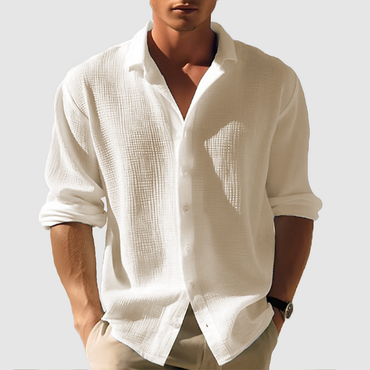 Men Long Sleeve Simple Button-Down Shirt Comfortable Design
