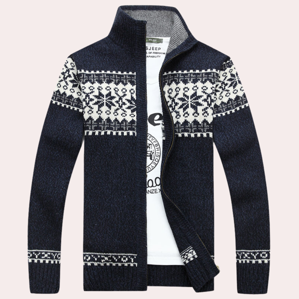 Men's Cardigan with Full Zip and Pattern