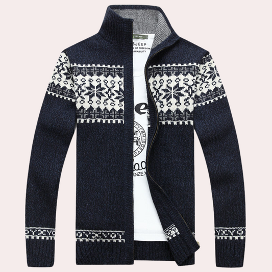 Men's Cardigan with Full Zip and Pattern