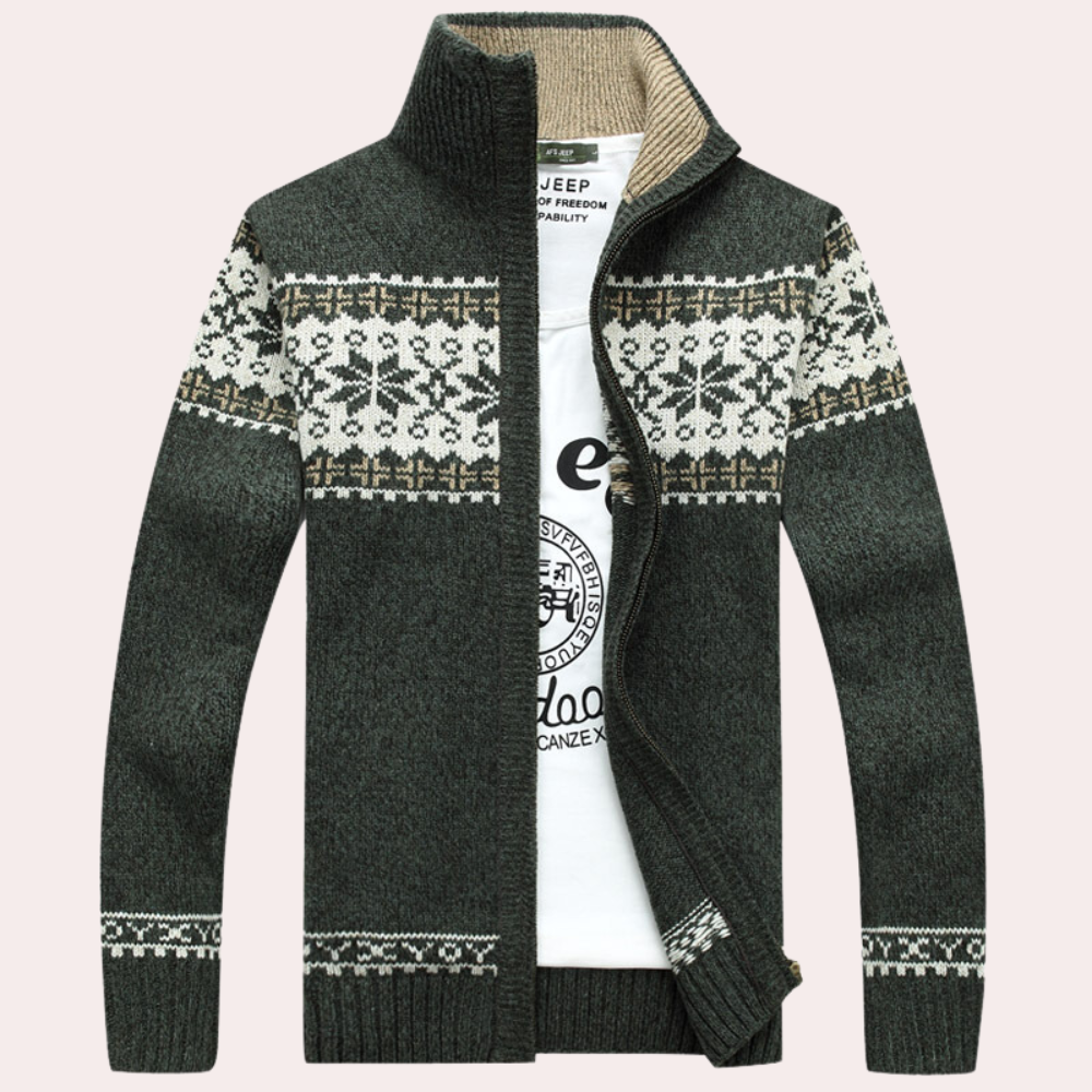 Men's Cardigan with Full Zip and Pattern