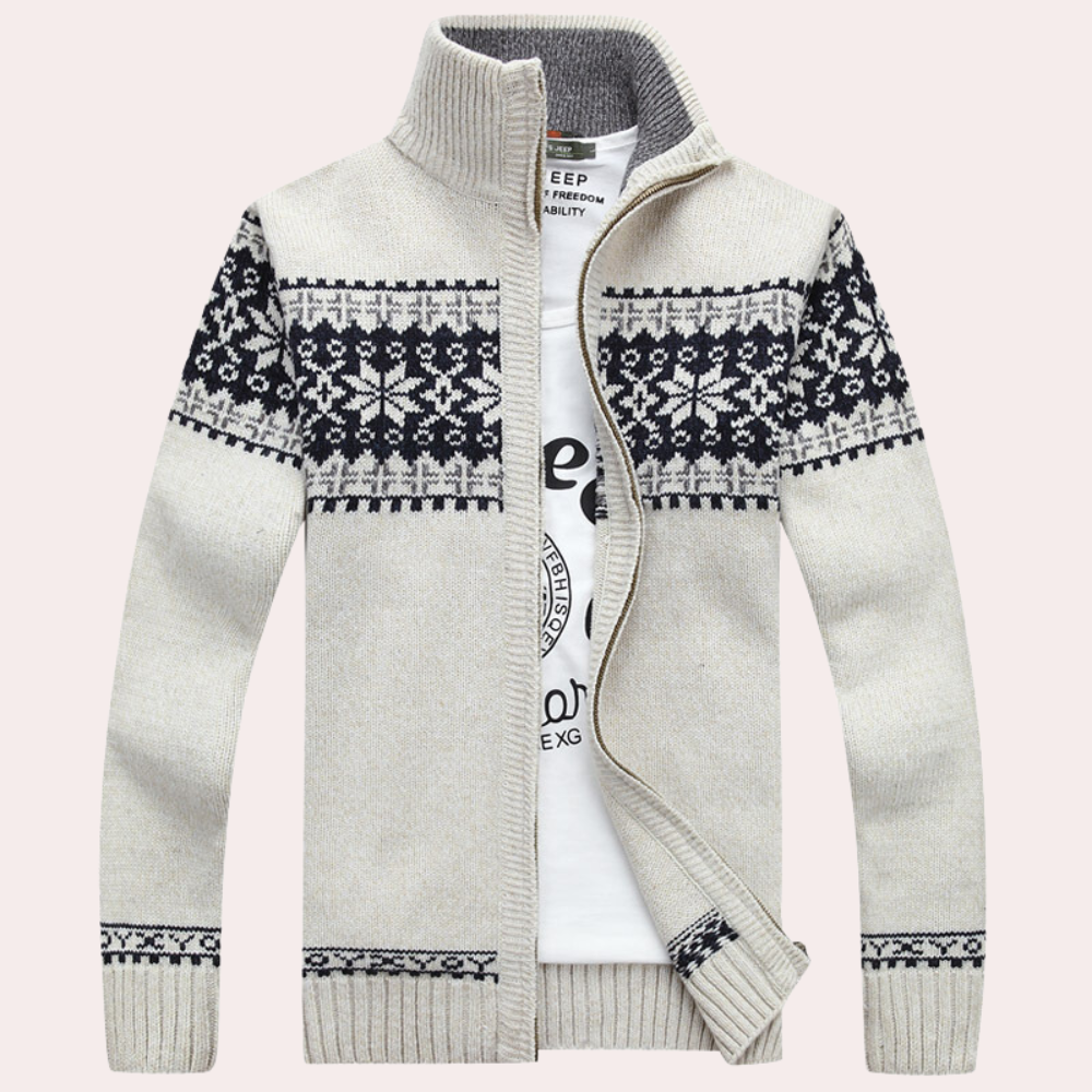 Men's Cardigan with Full Zip and Pattern
