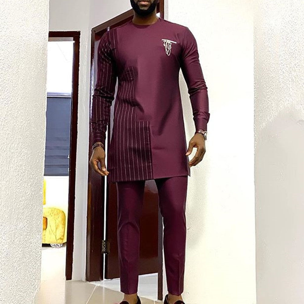 Men's Dashiki Set: Traditional Long Sleeve and Slim Fit Pants