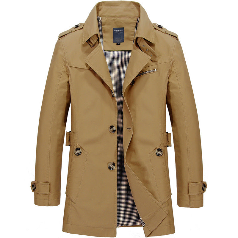 Men's Double-Breasted Trench Coat with Structured Fit