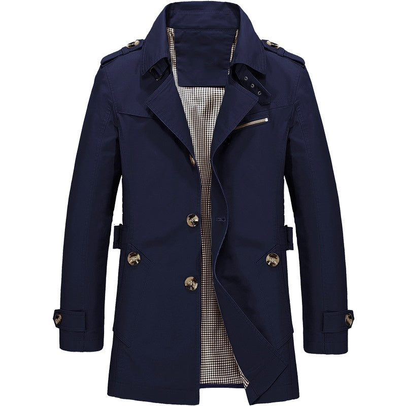 Men's Double-Breasted Trench Coat with Structured Fit
