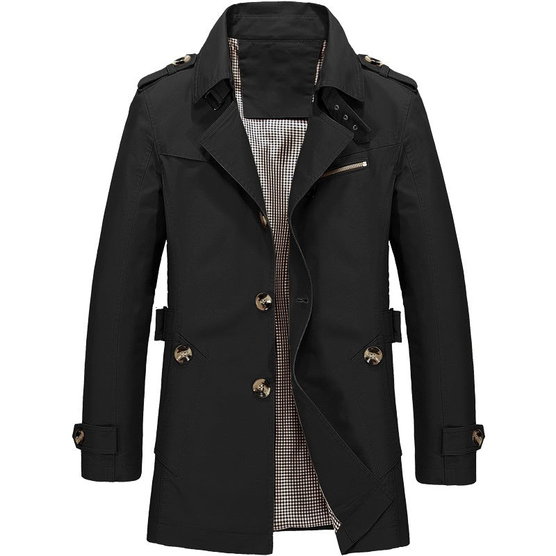 Men's Double-Breasted Trench Coat with Structured Fit
