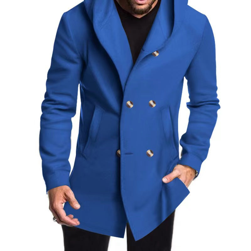 Men's fashionable coat with hood and double button placket