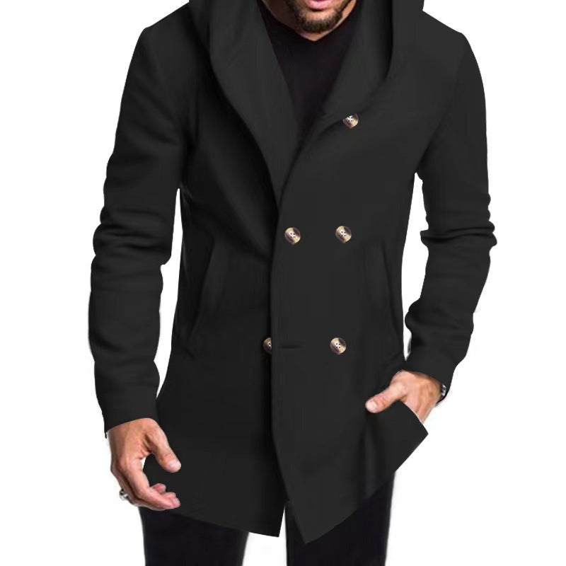 Men's fashionable coat with hood and double button placket
