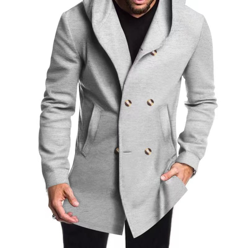 Men's fashionable coat with hood and double button placket