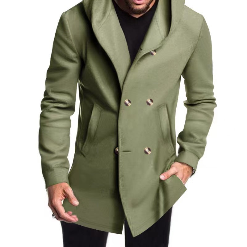 Men's fashionable coat with hood and double button placket