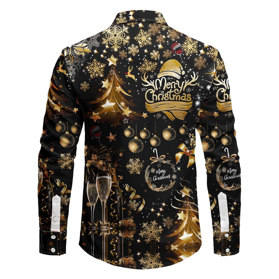 Men's Funny Holiday Print Christmas Shirt with Spread Collar and White Button-Up Front