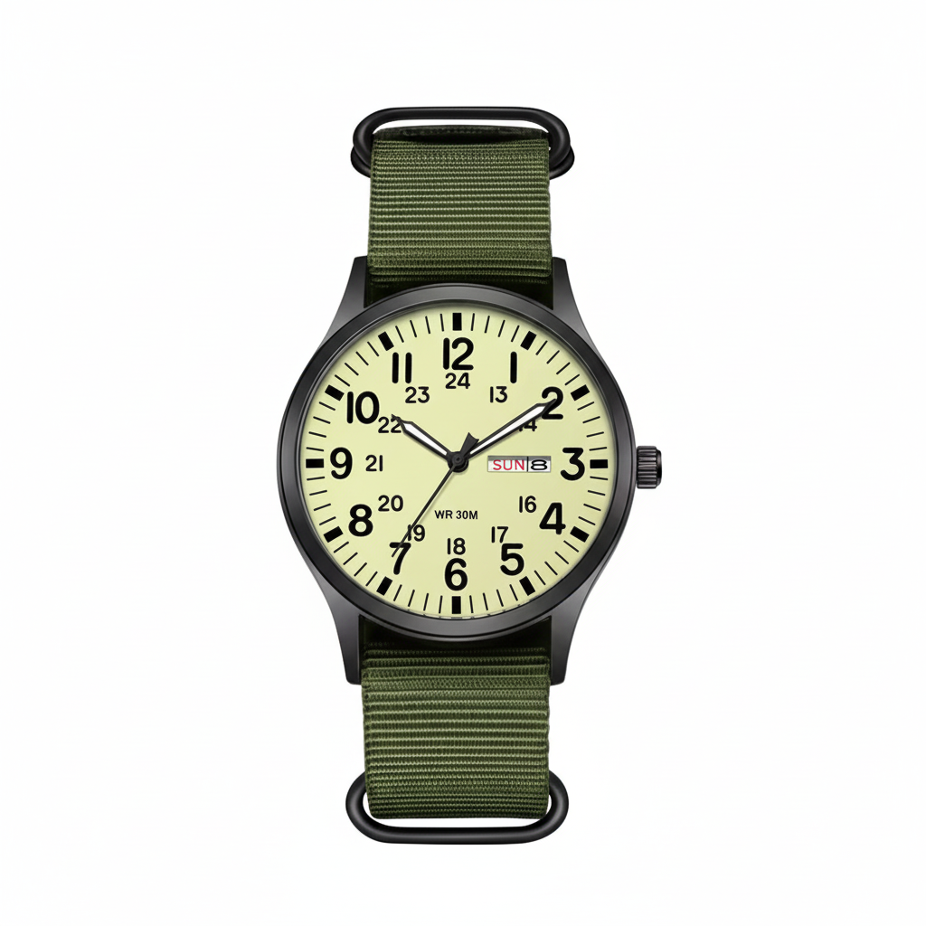 Men's outdoor watch with waterproof and scratch-resistant features – durable stainless steel case and nylon strap
