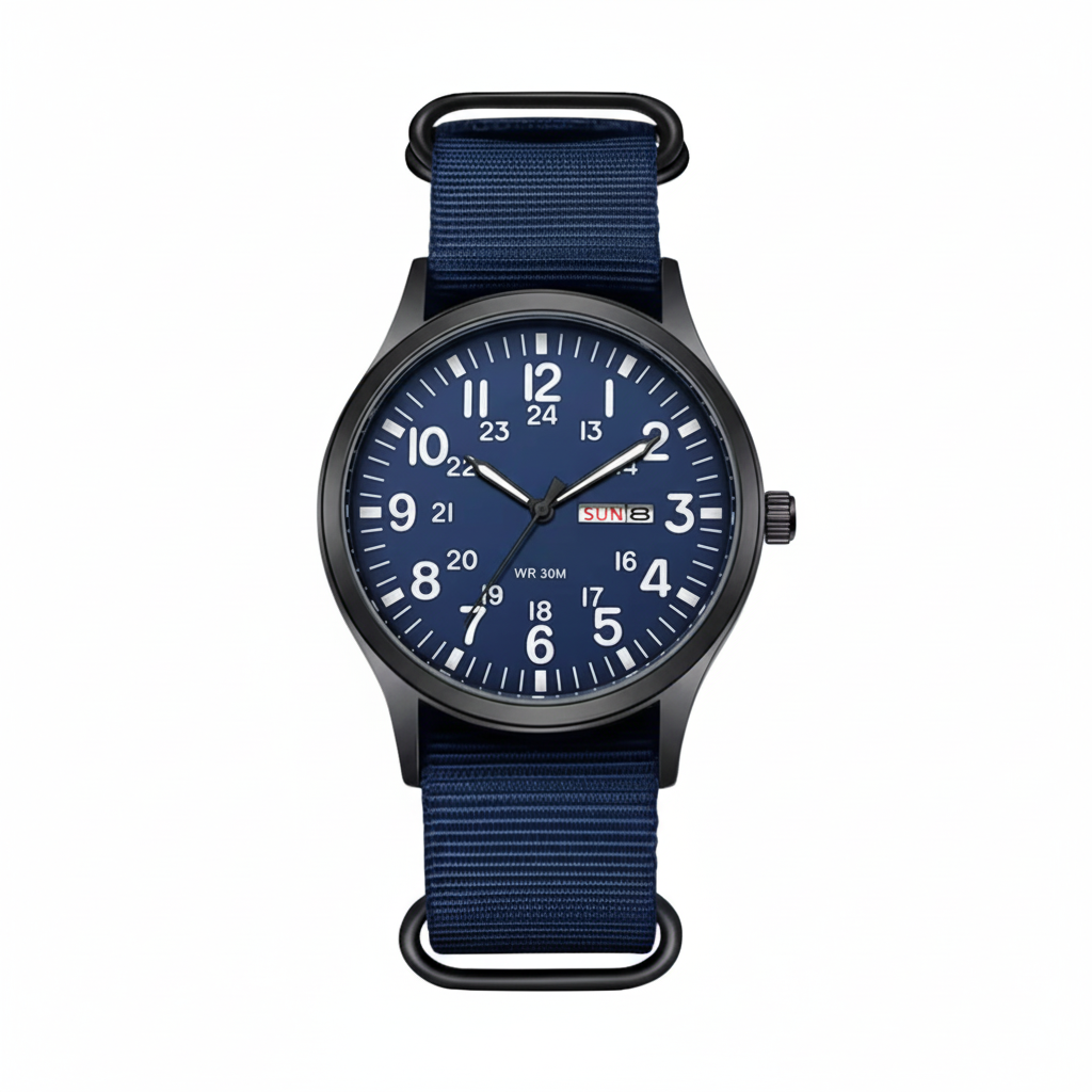 Men's outdoor watch with waterproof and scratch-resistant features – durable stainless steel case and nylon strap