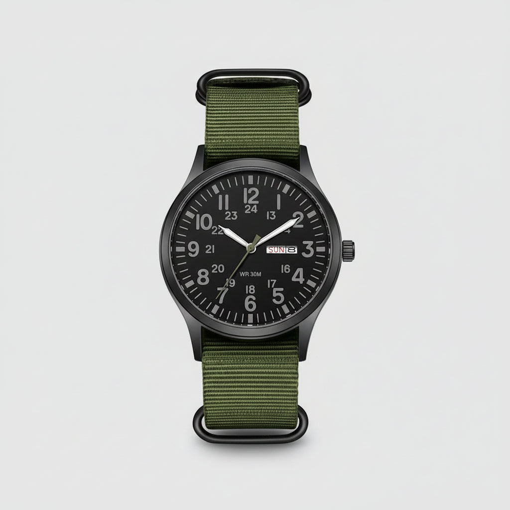 Men's outdoor watch with waterproof and scratch-resistant features – durable stainless steel case and nylon strap