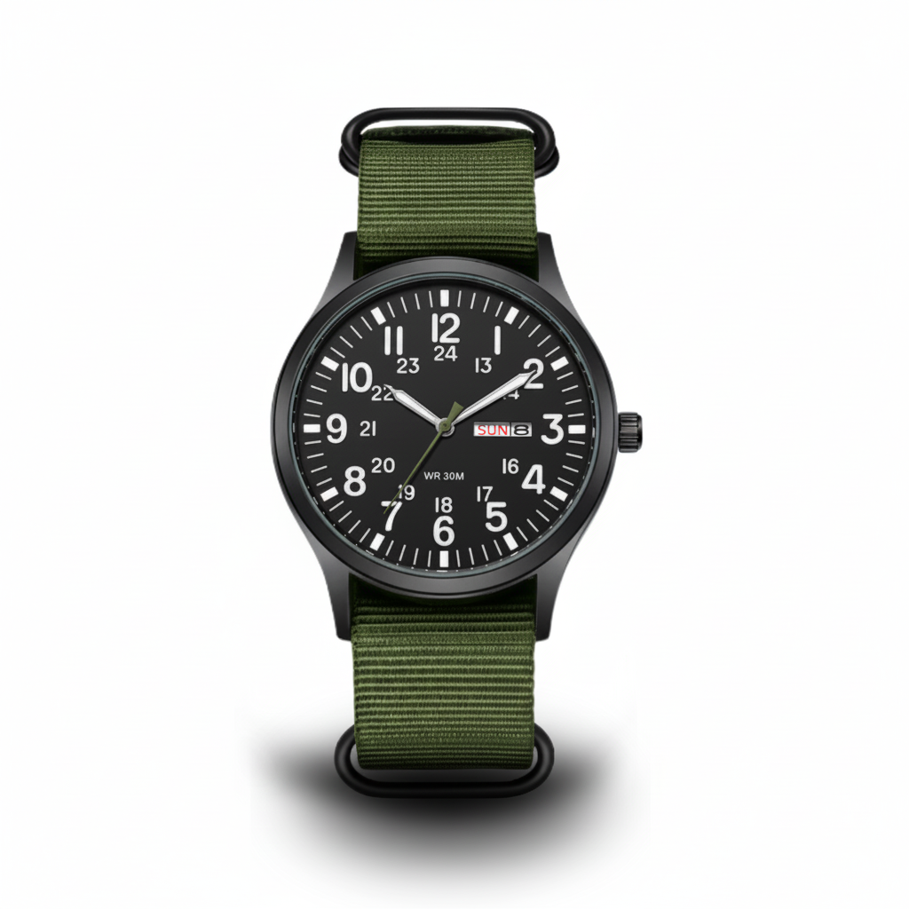 Men's outdoor watch with waterproof and scratch-resistant features – durable stainless steel case and nylon strap