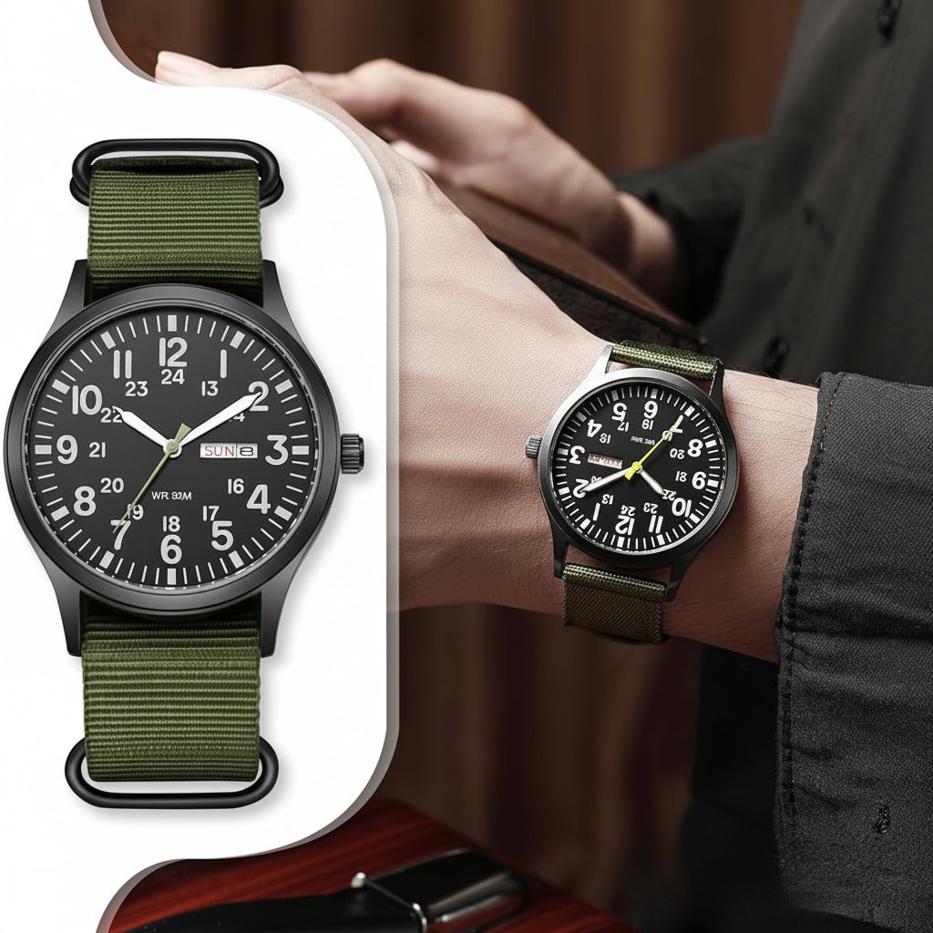 Men's outdoor watch with waterproof and scratch-resistant features – durable stainless steel case and nylon strap