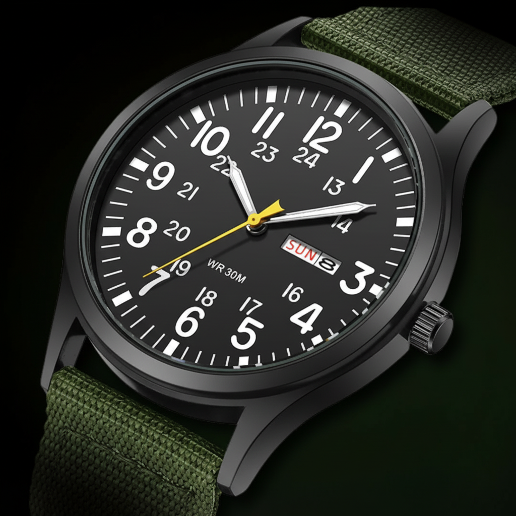 Men's outdoor watch with waterproof and scratch-resistant features – durable stainless steel case and nylon strap