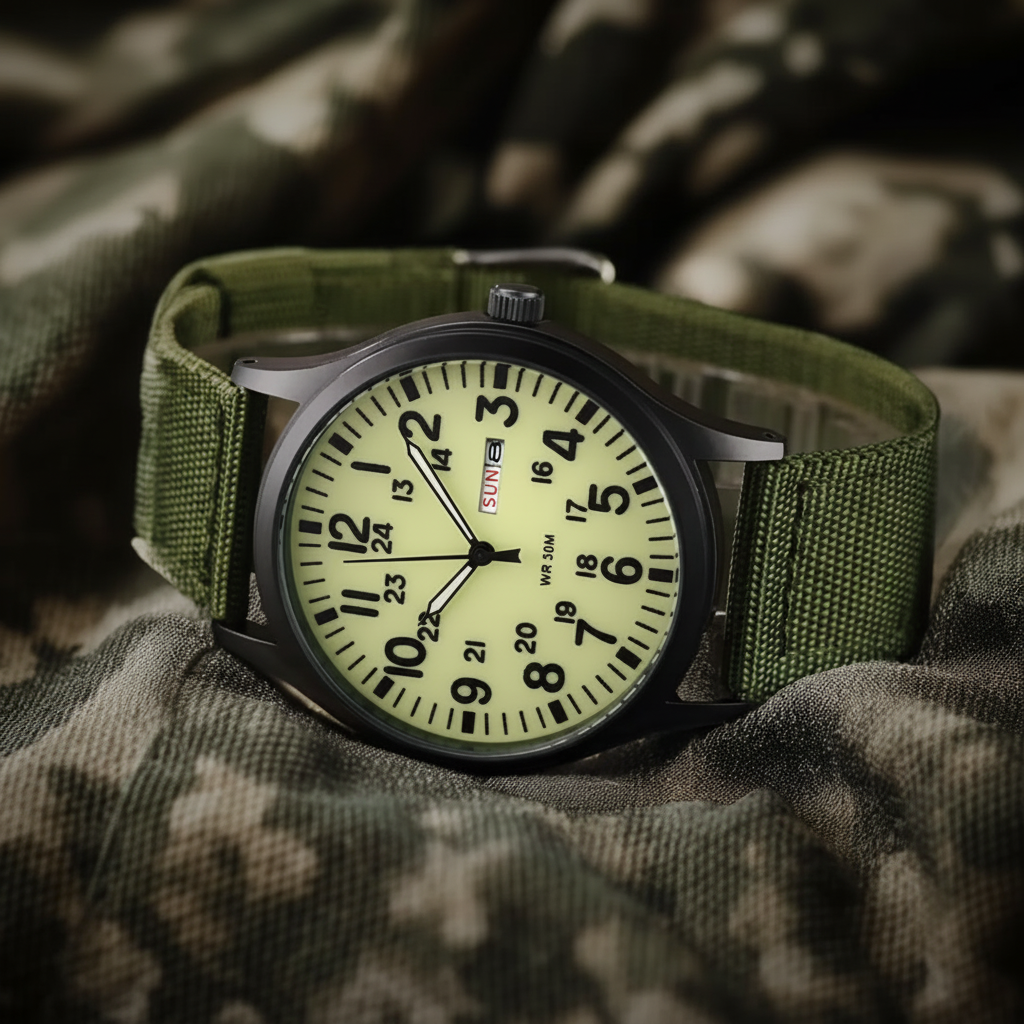 Men's outdoor watch with waterproof and scratch-resistant features – durable stainless steel case and nylon strap
