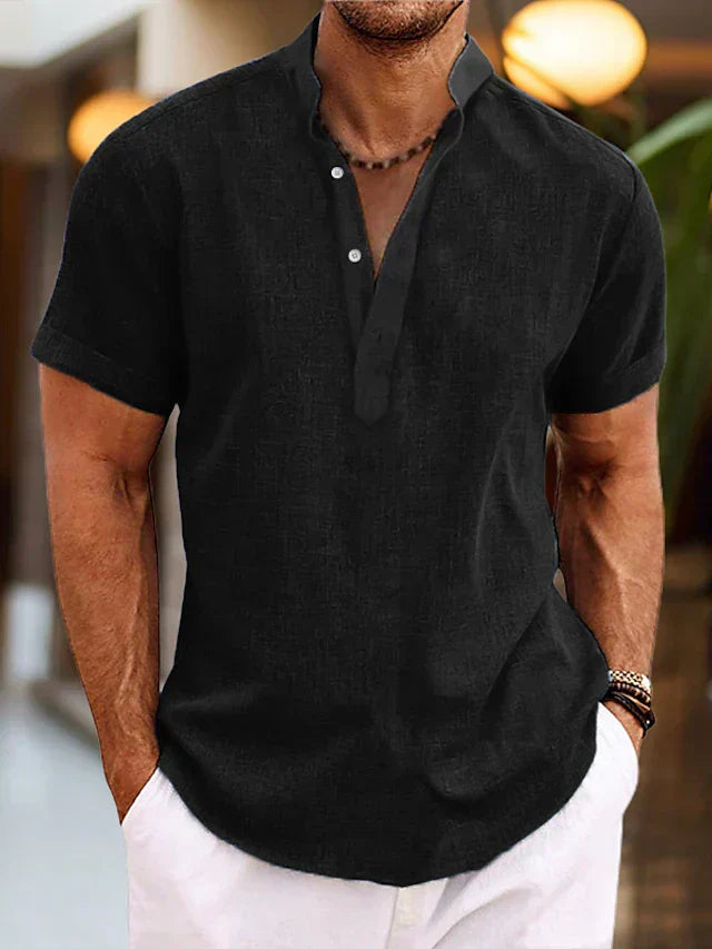 Men's Shirt - Breathable Summer Shirt with Henley Collar and Short Sleeves