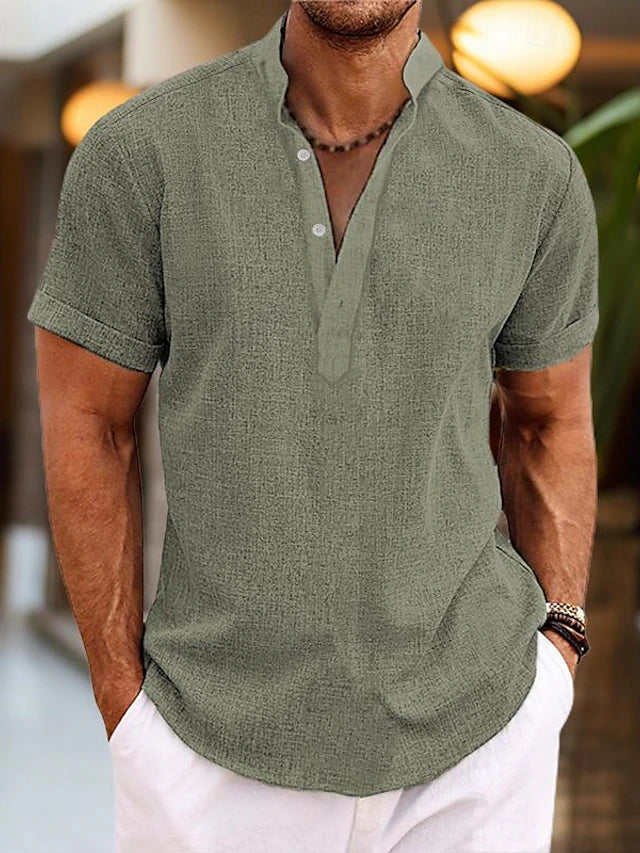 Men's Shirt - Breathable Summer Shirt with Henley Collar and Short Sleeves