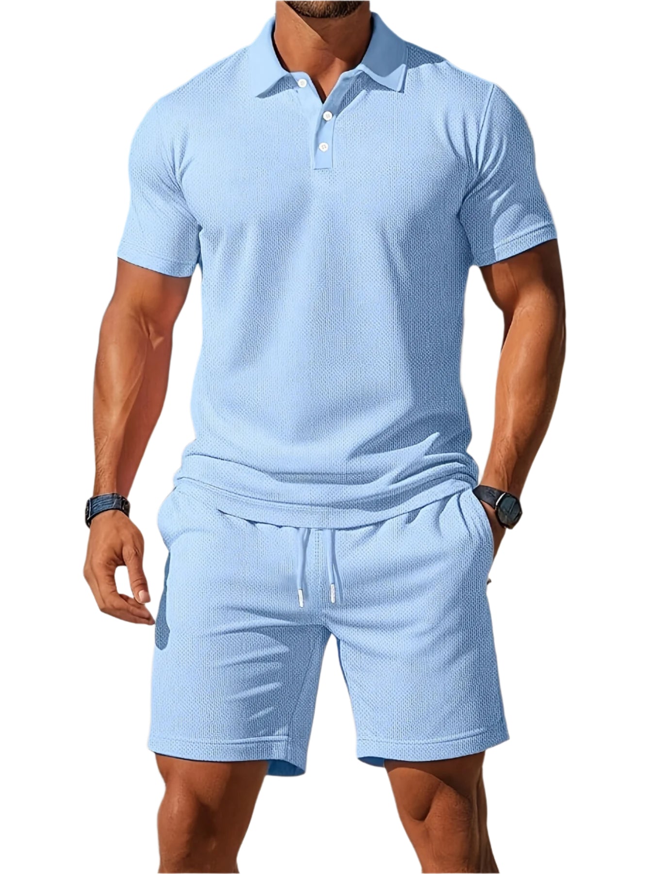 Men's Summer Set Polo and Shorts Tone-on-Tone Structure