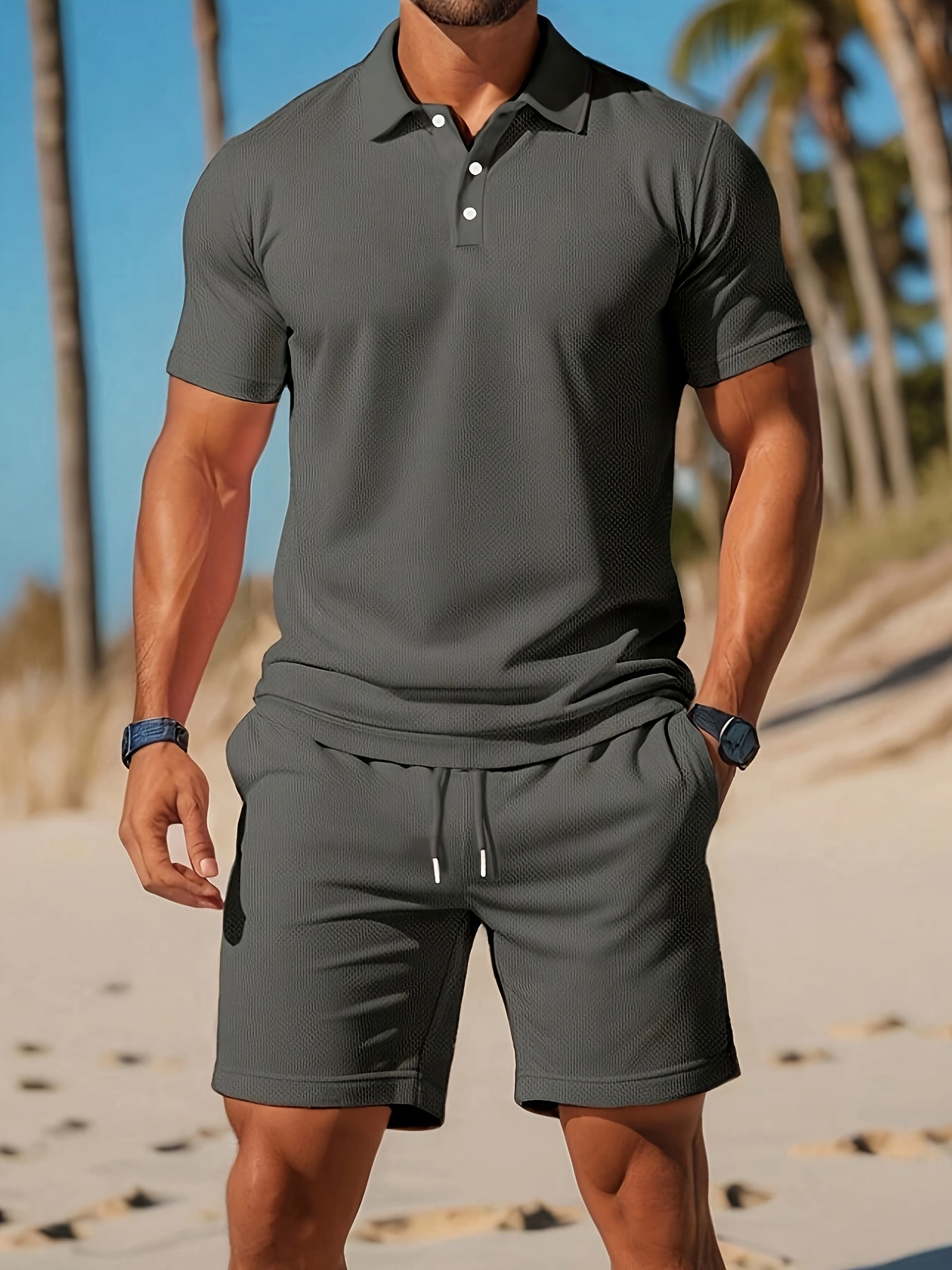 Men's Summer Set Polo and Shorts Tone-on-Tone Structure