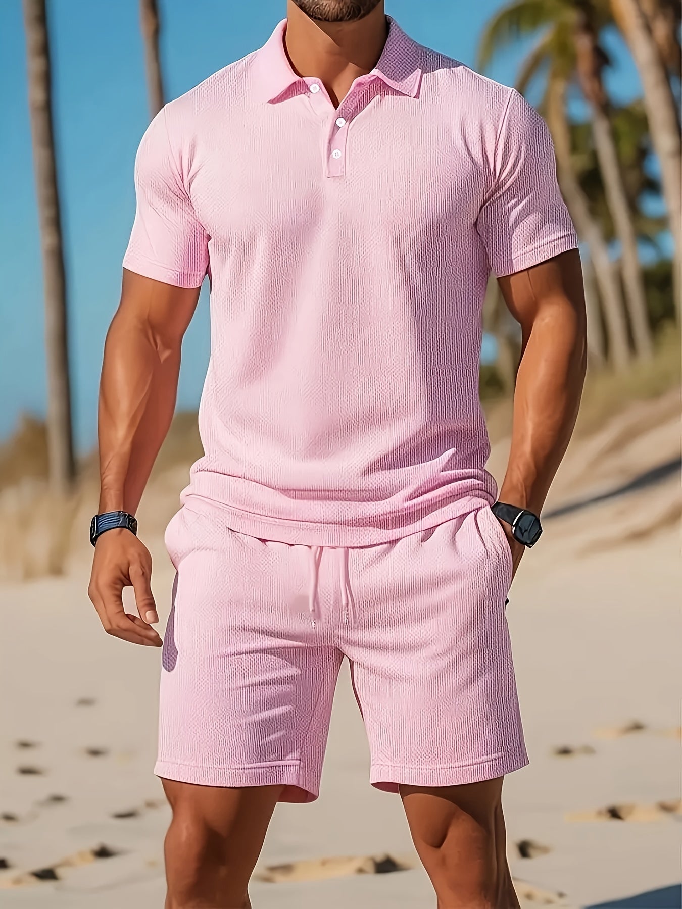 Men's Summer Set Polo and Shorts Tone-on-Tone Structure