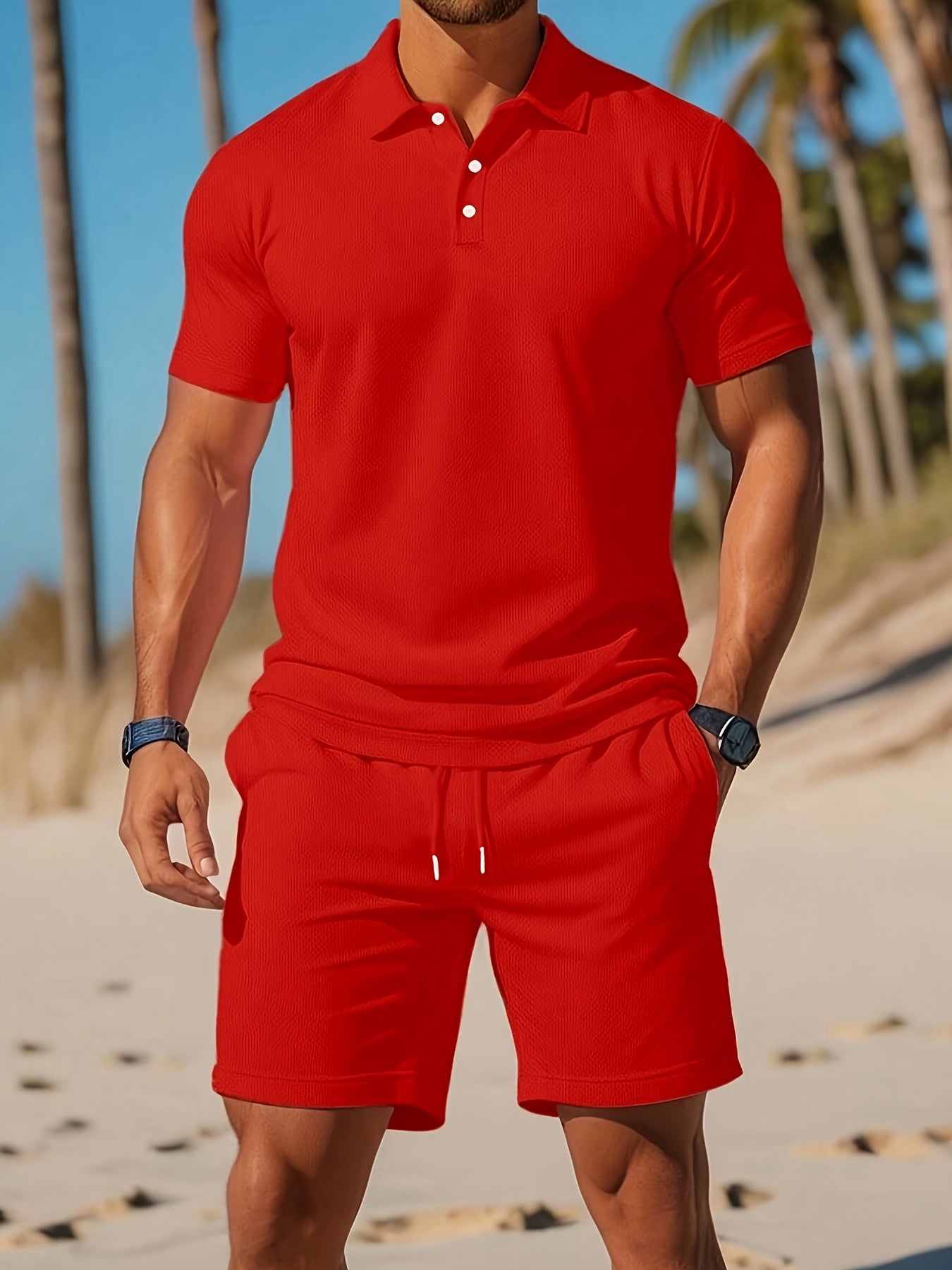 Men's Summer Set Polo and Shorts Tone-on-Tone Structure